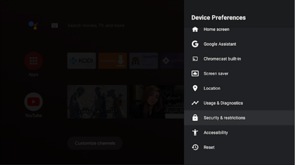 Security & Restrictions en Android TV