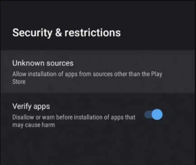 Unknown Sources opción en Android TV